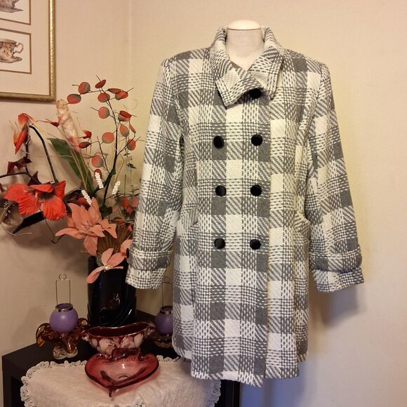 NEW Women’s Gray White Double-Breasted Lined Trench Coat Winter Outerwear 18 XL - Picture 2 of 11